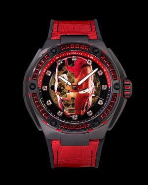 
                  
                    Load image into Gallery viewer, Marvel TW037A-D3 (Black/Red) with Red Crystal (Red Silicone with Leather Bamboo Strap)
                  
                