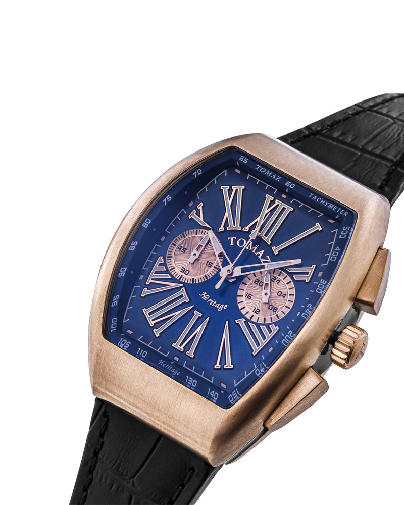 
                  
                    Load image into Gallery viewer, Tomaz Men&amp;#39;s Watch TQ012-D2 (Rose Gold/Navy) Black Bamboo Leather Strap
                  
                