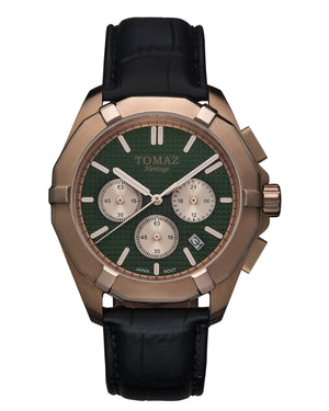 
                  
                    Load image into Gallery viewer, Tomaz Men&amp;#39;s Watch TW008 (Rose Gold/Green) Black Bamboo Leather Strap
                  
                