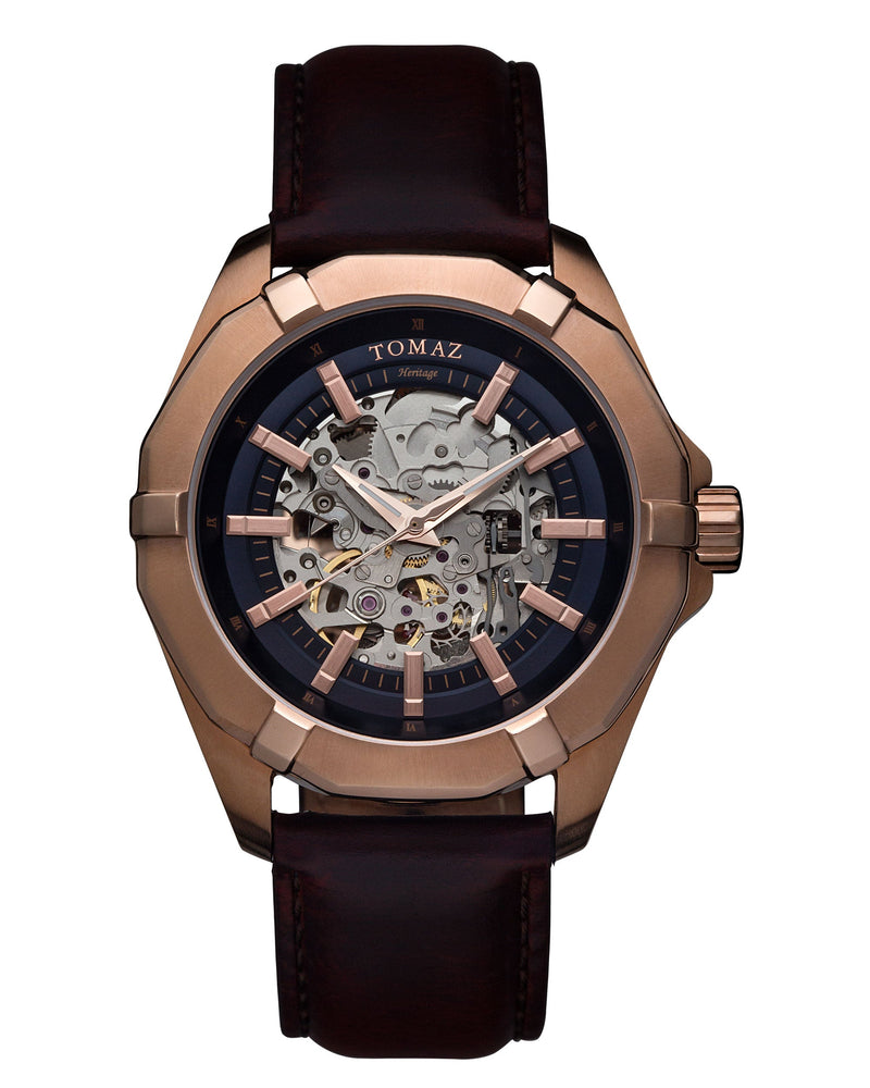 Tomaz Men's Watch TW009B 1st version (Rose Gold/Navy) Coffee Leather Strap