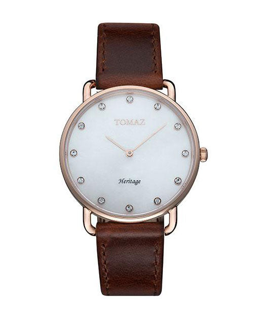 Tomaz Ladies Watch G1L-A (Rose Gold/White) Brown Leather Strap
