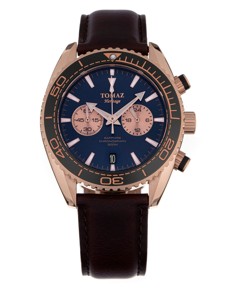 Tomaz Men's Watch TW012-D8 (Rose Gold/Navy) Coffee Leather Strap
