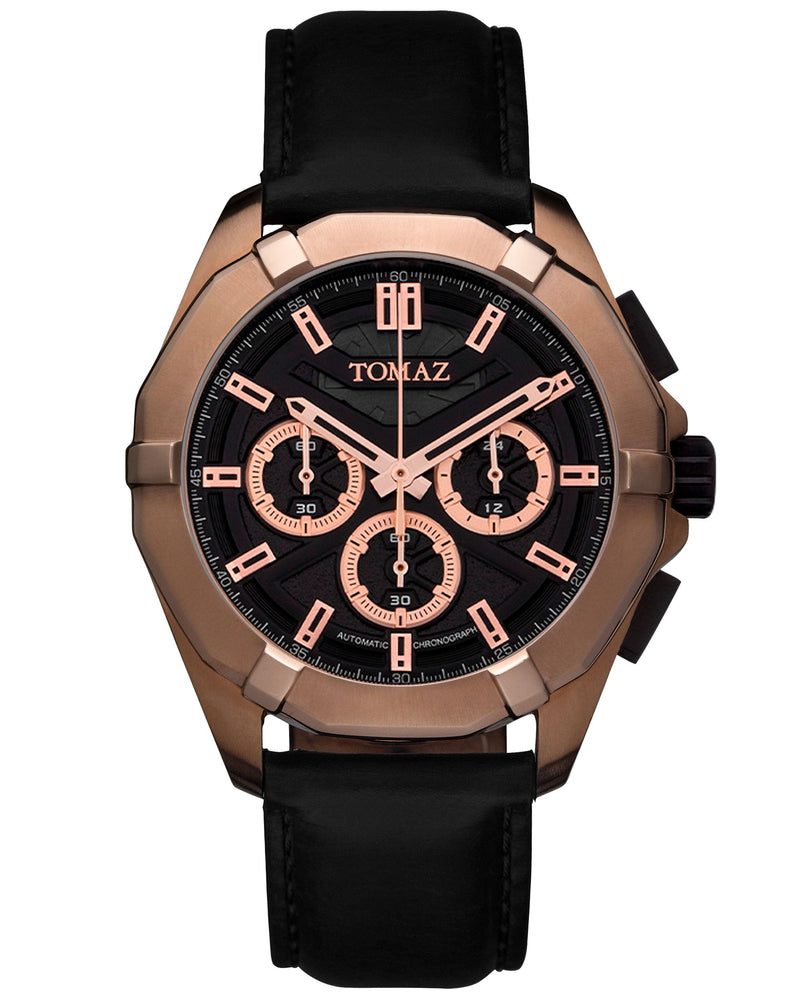 Tomaz Men's Watch TW009C (RoseGold/Black) Black Leather Strap