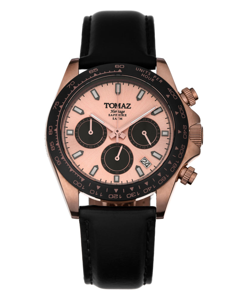 Tomaz Men's Watch GR02-D4 (Rosegold/Black) Black Leather Strap
