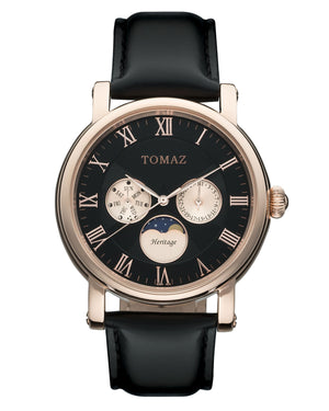 
                  
                    Load image into Gallery viewer, Tomaz Men&amp;#39;s Watch TQ007M-D3 (Rose Gold/Black) Black Leather Strap
                  
                