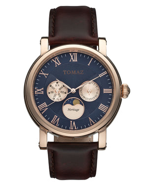 
                  
                    Load image into Gallery viewer, Tomaz Men&amp;#39;s Watch TQ007M-D2 (Rose Gold/Navy)  Brown Leather Strap
                  
                