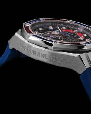 
                  
                    Load image into Gallery viewer, Marvel Captain America TQ023J-D1 (Silver) with Blue Red Crystal (Blue Leather with Silicone Strap)
                  
                