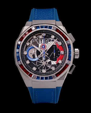 
                  
                    Load image into Gallery viewer, Marvel Captain America TQ023J-D1 (Silver) with Blue Red Crystal (Blue Leather with Silicone Strap)
                  
                
