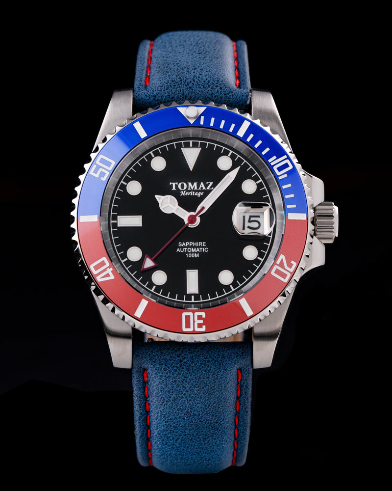 Tomaz Men's Watch GR01L-D3 (Silver/Black) Blue Leather Strap