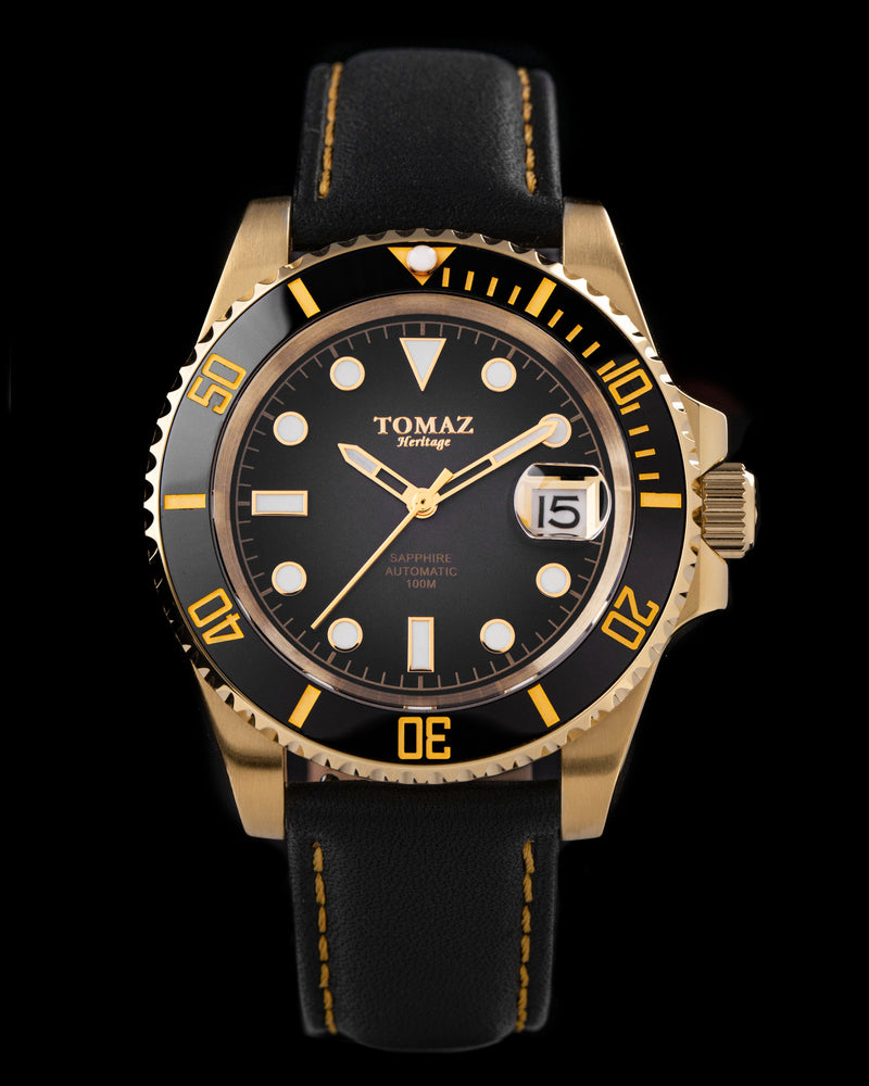 Tomaz Men's Watch GR01L-D5 (Gold/Black) Black Leather Strap