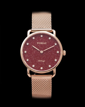 
                  
                    Load image into Gallery viewer, Tomaz Ladies Watch G1L-D3C Stardust (Rose Gold/Red) Rosegold Mesh Strap
                  
                