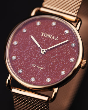 
                  
                    Load image into Gallery viewer, Tomaz Ladies Watch G1L-D3C Stardust (Rose Gold/Red) Rosegold Mesh Strap
                  
                