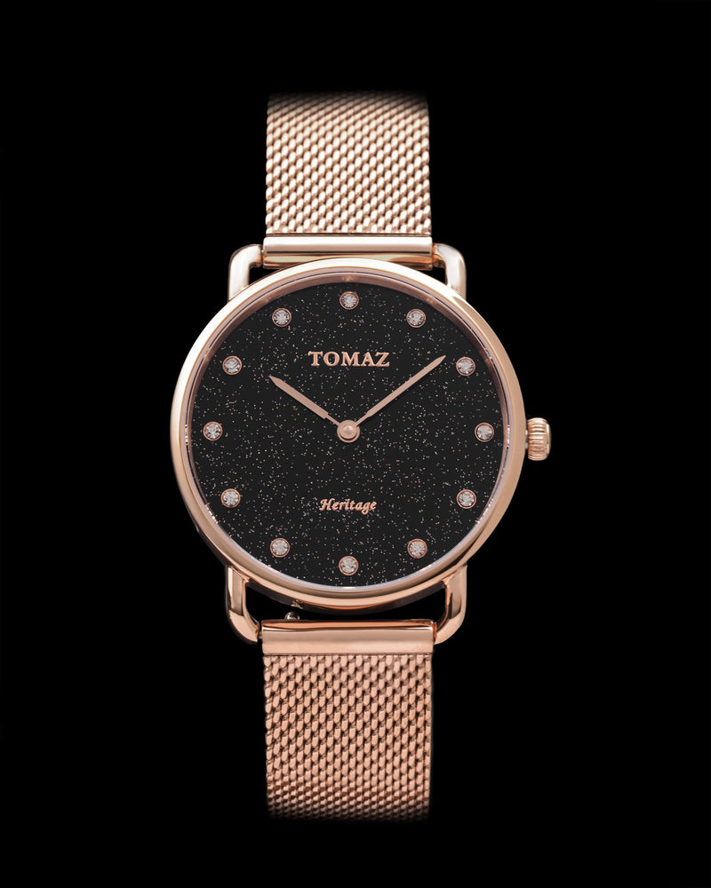 Tomaz Ladies Watch G1L-D5A Stardust (Rosegold/Black) Rosegold Mesh Strap