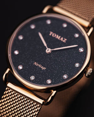 
                  
                    Load image into Gallery viewer, Tomaz Ladies Watch G1L-D5A Stardust (Rosegold/Black) Rosegold Mesh Strap
                  
                