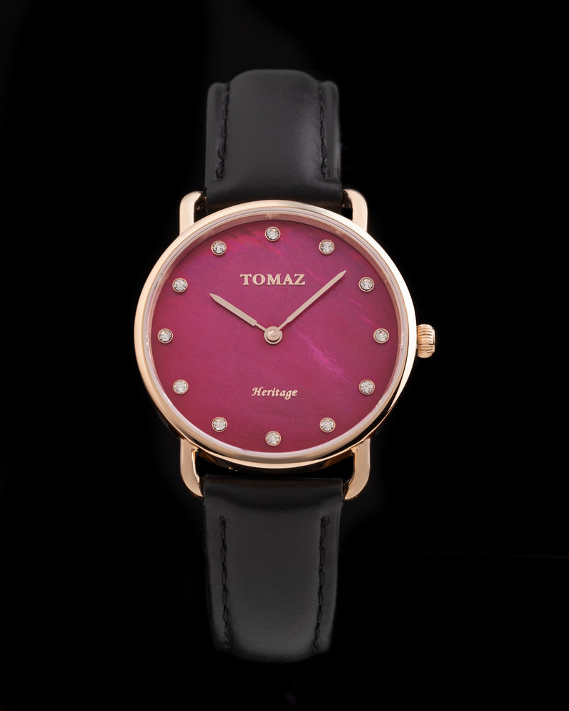Tomaz Ladies Watch G1L-D6CL (Rosegold/Red) Black Leather Strap