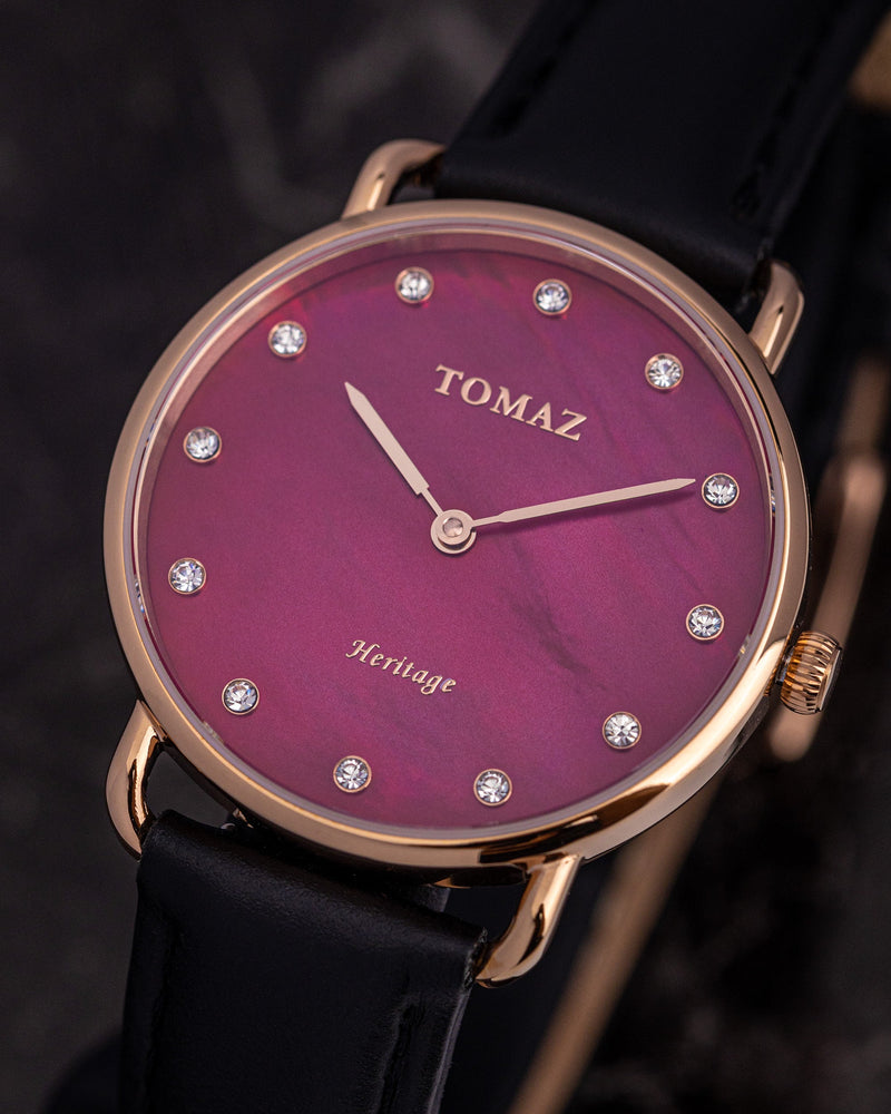
                  
                    Load image into Gallery viewer, Tomaz Ladies Watch G1L-D6CL (Rosegold/Red) Black Leather Strap
                  
                