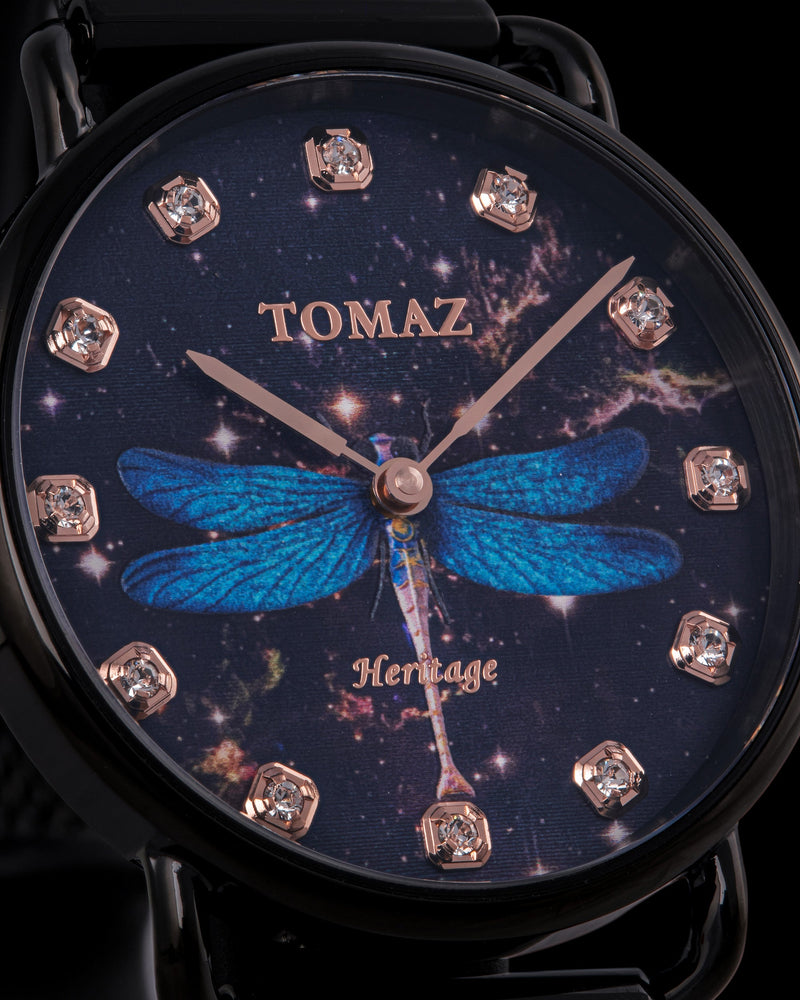 
                  
                    Load image into Gallery viewer, Tomaz Ladies Watch G1LE-D15 Dragonfly (Black/Blue/Purple) Black Mesh Strap
                  
                