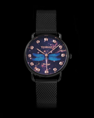 
                  
                    Load image into Gallery viewer, Tomaz Ladies Watch G1LE-D15 Dragonfly (Black/Blue/Purple) Black Mesh Strap
                  
                