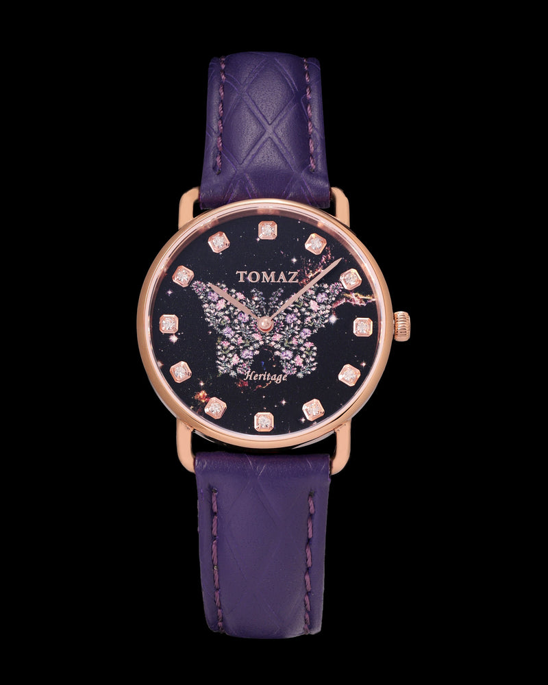 Tomaz Ladies Watch G1LE-D19 Butterfly (Rosegold/Black) Purple Leather Strap