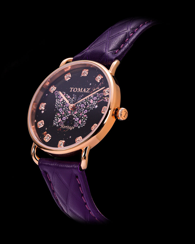 
                  
                    Load image into Gallery viewer, Tomaz Ladies Watch G1LE-D19 Butterfly (Rosegold/Black) Purple Leather Strap
                  
                