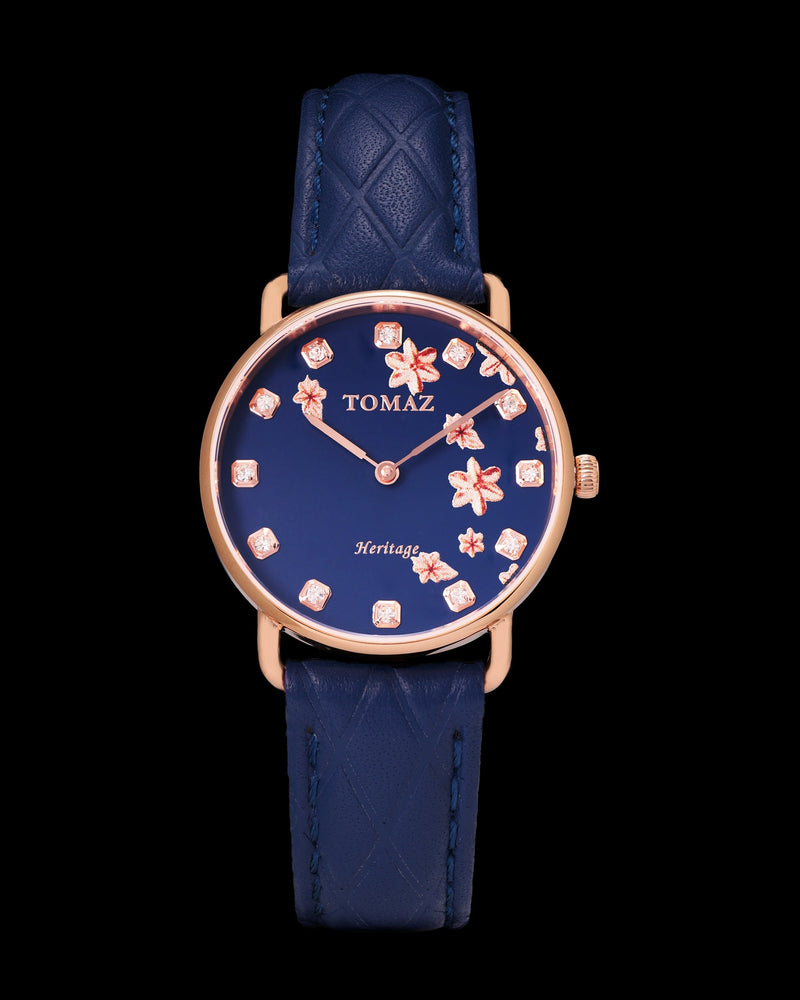 Tomaz Ladies Watch G1LE-D22 Flower (Rosegold/Blue) Blue Leather Strap