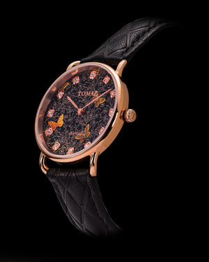 
                  
                    Load image into Gallery viewer, Tomaz Ladies Watch G1LE-D25 Butterfly with Flower (Rosegold) Black Leather Strap
                  
                