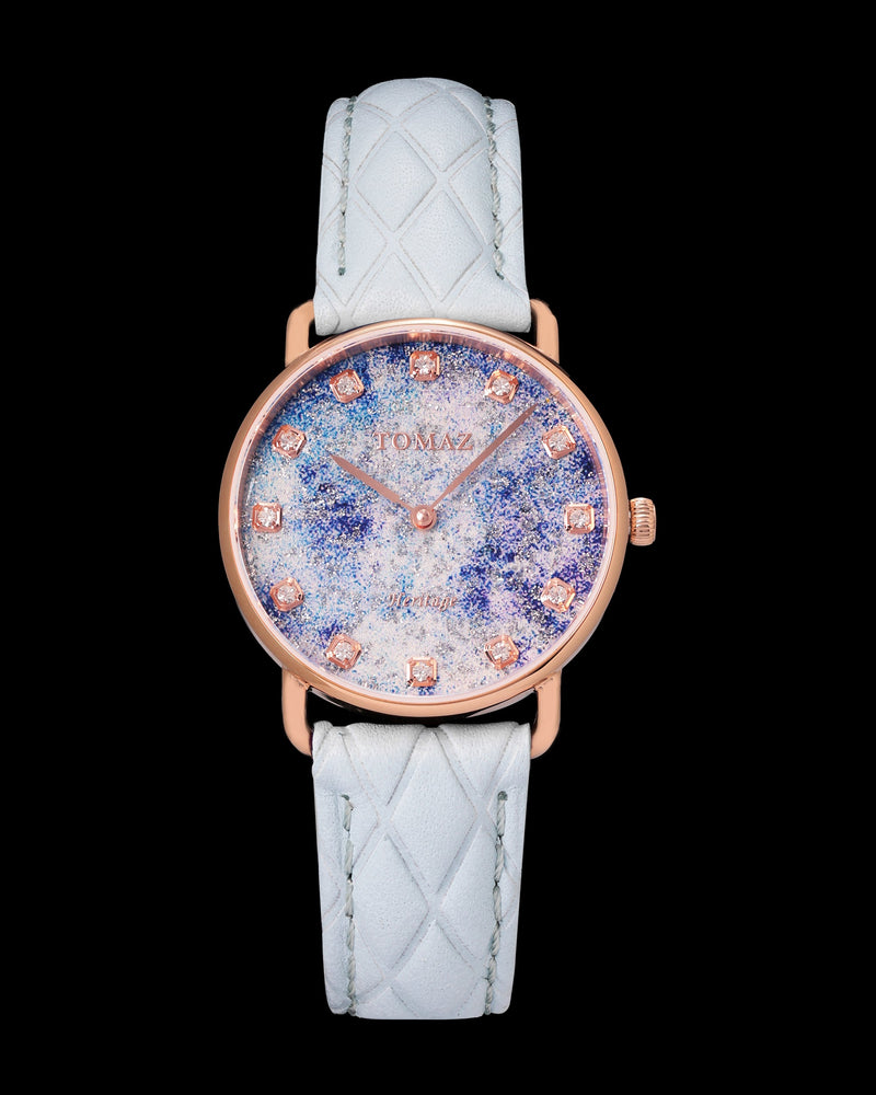 Tomaz Ladies Watch G1LE-D28 Stardust (Rosegold/Starry Blue) Light Blue Leather Strap