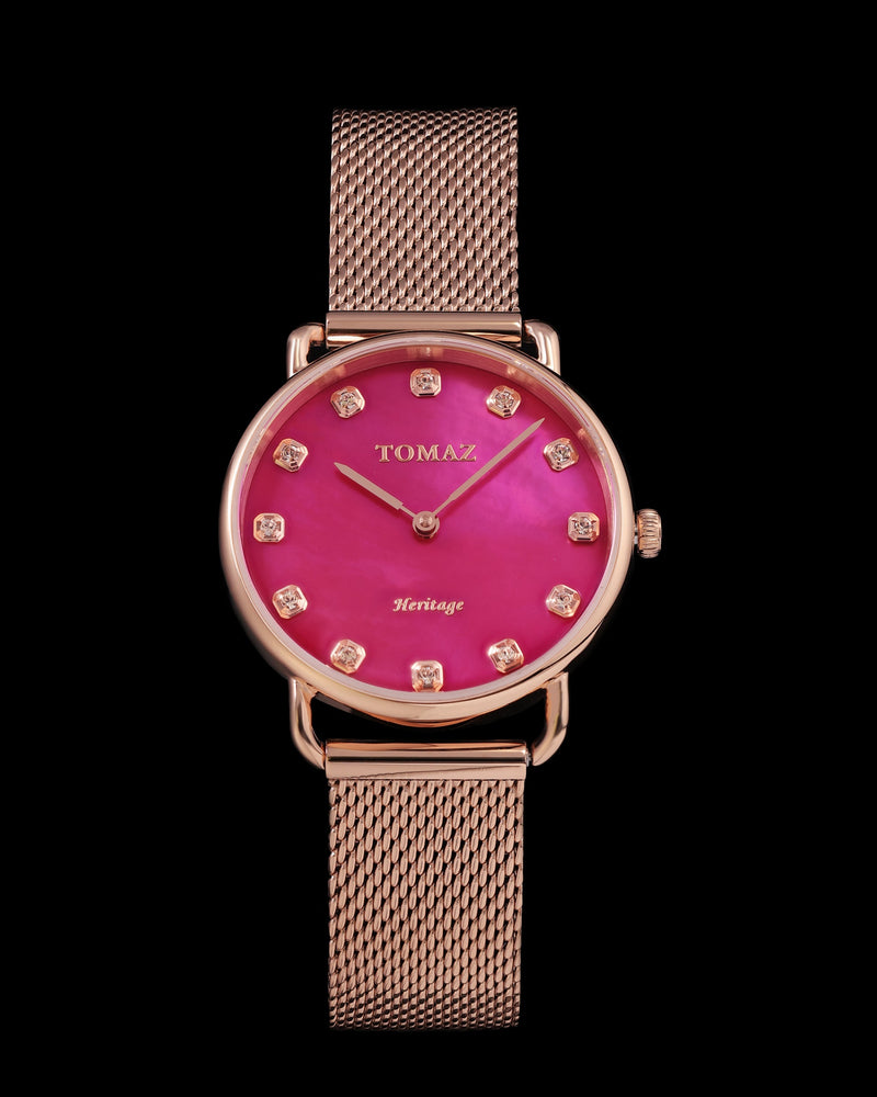 Tomaz Ladies Watch G1LE-D2 (Gold/Pink) Gold Mesh Strap