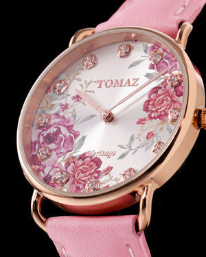 
                  
                    Load image into Gallery viewer, Tomaz Ladies Watch G1LE-D8 Flower (Rose Gold/White) Pink Leather Strap
                  
                