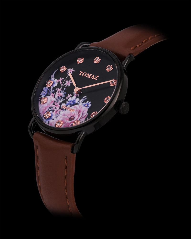 
                  
                    Load image into Gallery viewer, Tomaz Ladies Watch G1LE-D9 Flower (Black) Brown Leather Strap
                  
                