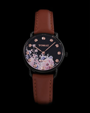 
                  
                    Load image into Gallery viewer, Tomaz Ladies Watch G1LE-D9 Flower (Black) Brown Leather Strap
                  
                