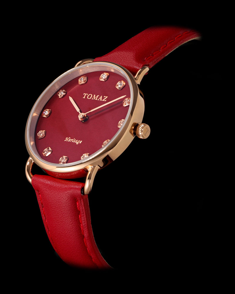 
                  
                    Load image into Gallery viewer, Tomaz Ladies Watch G1LE-D7 (Gold/Red) Red Leather Strap
                  
                