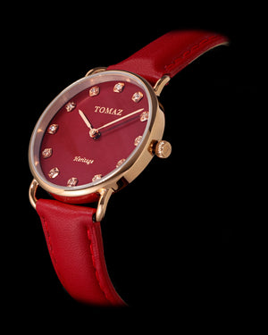 
                  
                    Load image into Gallery viewer, Tomaz Ladies Watch G1LE-D7 (Gold/Red) Red Leather Strap
                  
                