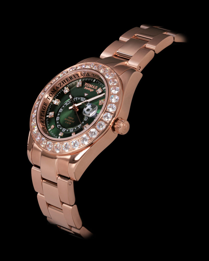 
                  
                    Load image into Gallery viewer, Tomaz Ladies Watch G4L-D2S (Rosegold/Green) with White Double Swarovski (Rosegold Stainless Steel)
                  
                