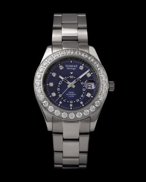 
                  
                    Load image into Gallery viewer, Tomaz Ladies Watch G4L-D3S (Silver/Navy) with White Double Swarovski (Silver Stainless Steel)
                  
                