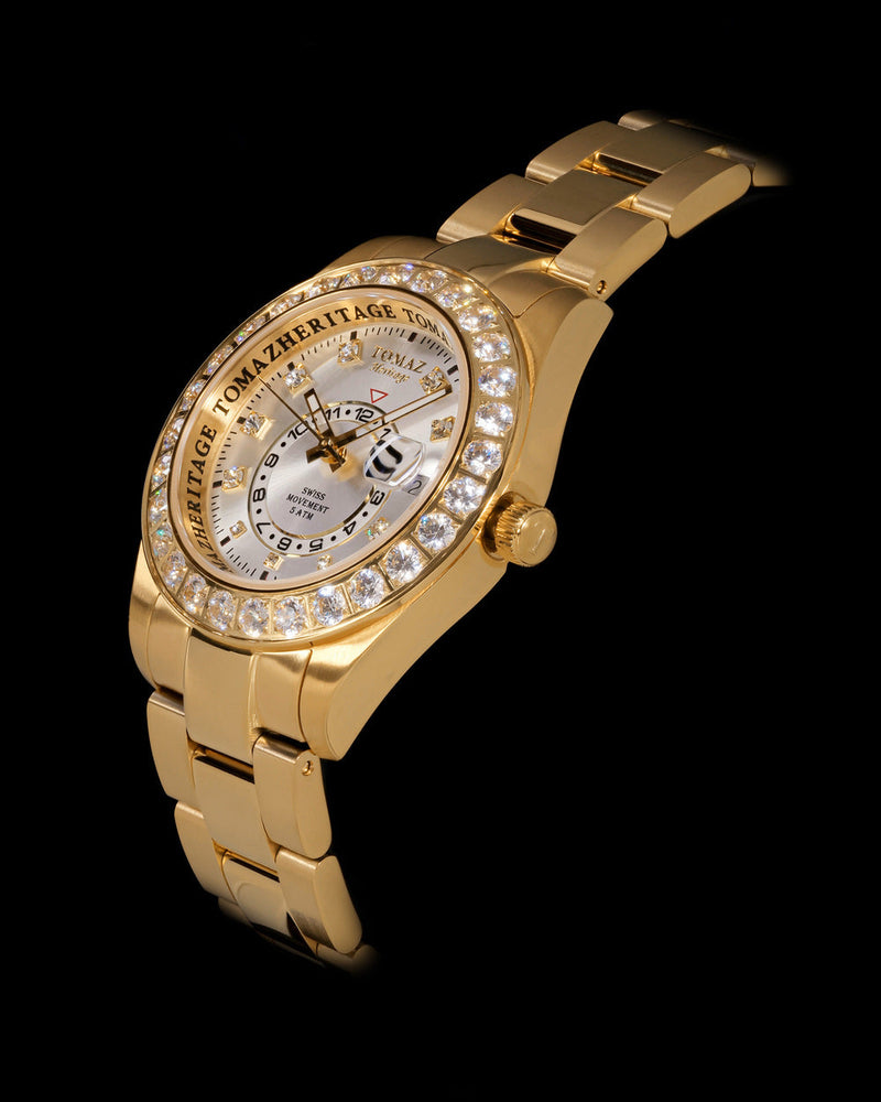 
                  
                    Load image into Gallery viewer, Tomaz Ladies Watch G4L-D4S (Gold/White) with White Double Swarovski (Gold Stainless Steel)
                  
                