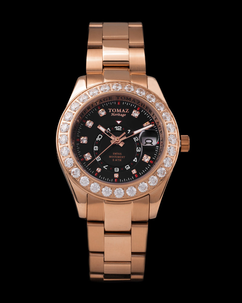 Tomaz Ladies Watch G4L-D5S (Rosegold/Black) with White Double Swarovski (Rosegold Stainless Steel)