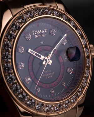 
                  
                    Load image into Gallery viewer, Tomaz Ladies Watch G4L-D7S (Rosegold/Black/Red) with White Swarovski (Rosegold Stainless Steel)
                  
                