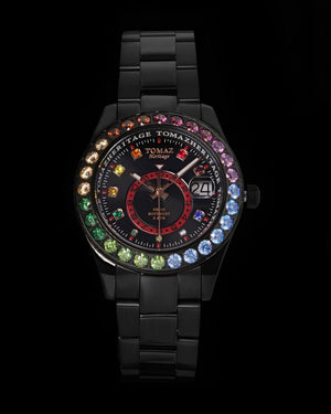 
                  
                    Load image into Gallery viewer, Tomaz Ladies Watch G4L-D9S (Black) with Rainbow Double Swarovski (Black Stainless Steel)
                  
                