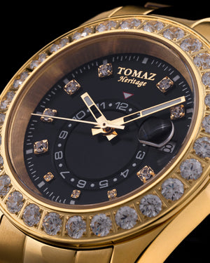 
                  
                    Load image into Gallery viewer, Tomaz Ladies Watch G4L-D1S (Gold/Black) with White Double Swarovski (Gold Stainless Steel)
                  
                