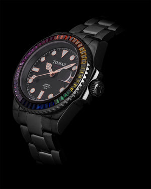 
                  
                    Load image into Gallery viewer, Tomaz Men&amp;#39;s Watch GR01BS-D10 (Black) with Rainbow Swarovski (Black Stainless Steel)
                  
                