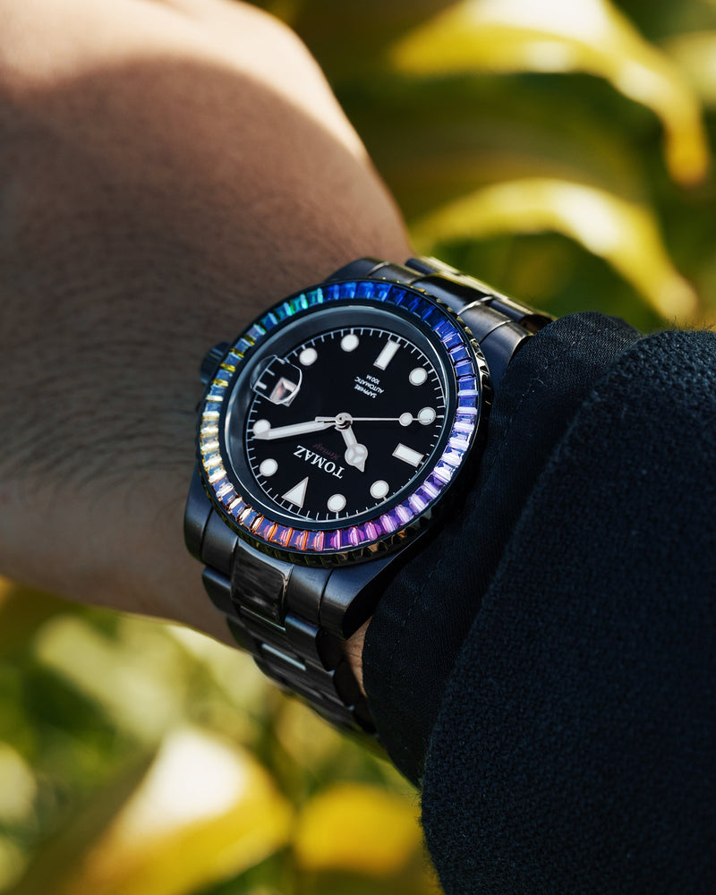 Tomaz Men's Watch GR01BS-D10 (Black) with Rainbow Swarovski (Black Stainless Steel)