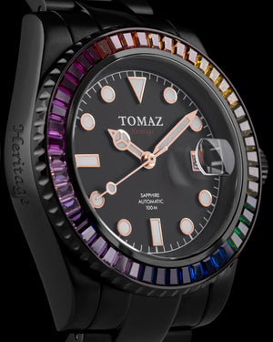 
                  
                    Load image into Gallery viewer, Tomaz Men&amp;#39;s Watch GR01BS-D10 (Black) with Rainbow Swarovski (Black Stainless Steel)
                  
                