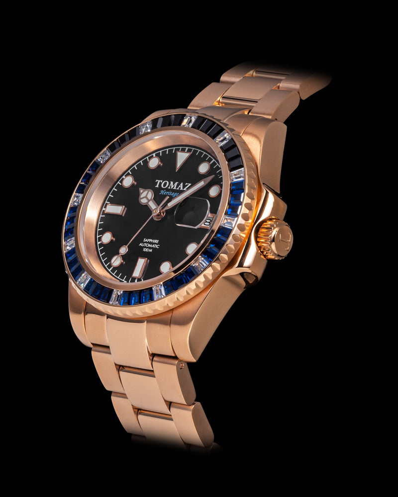 
                  
                    Load image into Gallery viewer, Tomaz Men&amp;#39;s Watch GR01BS-D11 (Rosegold) with Black Blue White Swarovski (Rosegold Stainless Steel)
                  
                