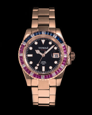 
                  
                    Load image into Gallery viewer, Tomaz Men&amp;#39;s Watch GR01BS-D12 (Rosegold) with Purple Blue White Swarovski (Rosegold Stainless Steel)
                  
                