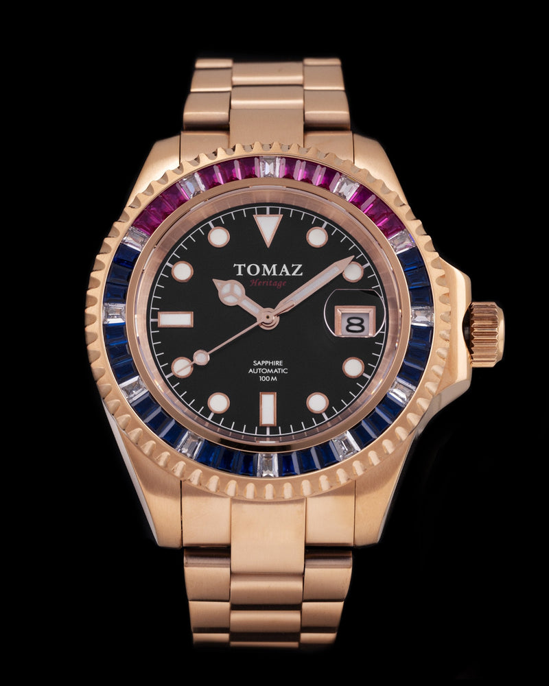 
                  
                    Load image into Gallery viewer, Tomaz Men&amp;#39;s Watch GR01BS-D15 (Rosegold) with Navy Purple White Swarovski (Rosegold Stainless Steel)
                  
                