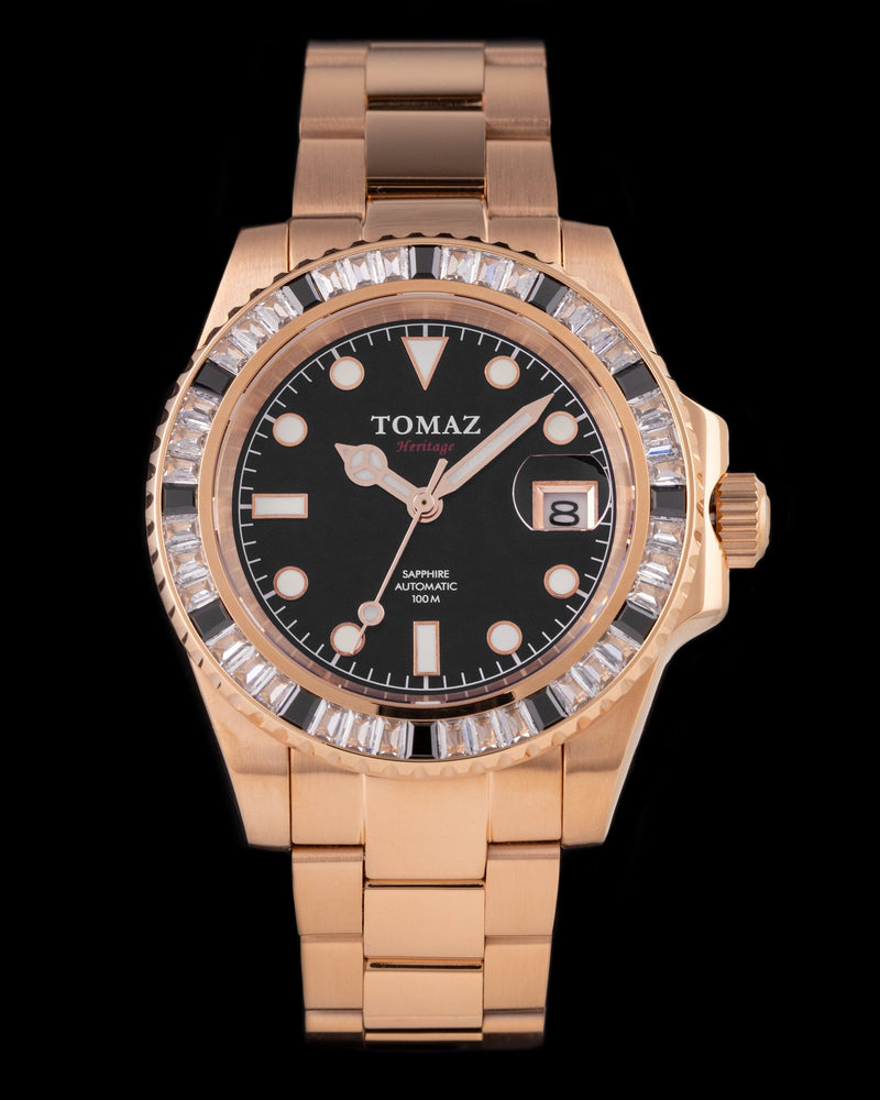
                  
                    Load image into Gallery viewer, Tomaz Men&amp;#39;s Watch GR01BS-D18 (Rosegold) with Black White Swarovski (Rosegold Stainless Steel)
                  
                