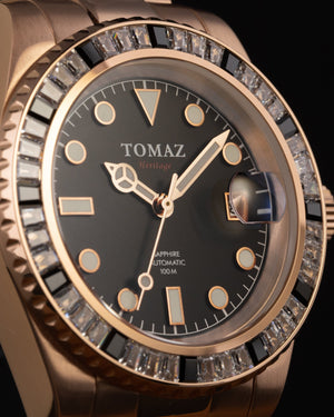 
                  
                    Load image into Gallery viewer, Tomaz Men&amp;#39;s Watch GR01BS-D18 (Rosegold) with Black White Swarovski (Rosegold Stainless Steel)
                  
                