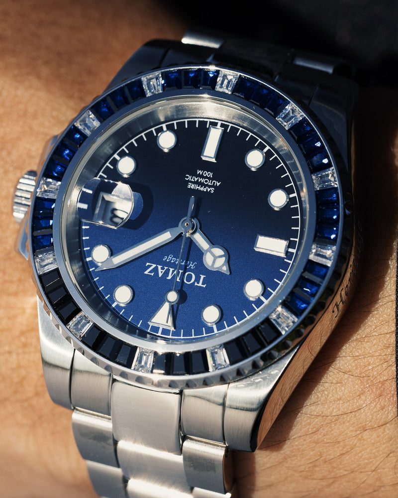 Tomaz Men's Watch GR01BS-D1 (Silver/Blue) with White Blue Black Swarovski  (Silver Stainless Steel)
