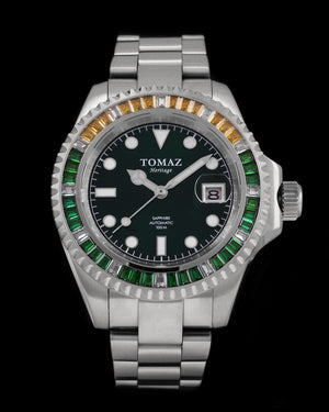 
                  
                    Load image into Gallery viewer, Tomaz Men&amp;#39;s Watch GR01BS-D3 (Silver/Green) with Green Yellow White Swarovski (Silver Stainless Steel)
                  
                